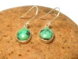 Green Blue Tibetan TURQUOISE Oval Sterling Silver Gemstone Drop Earrings  925