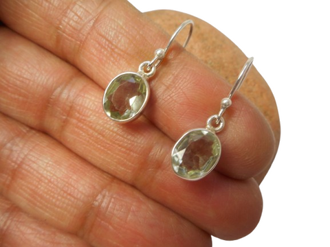 Oval Green AMETHYST (Prasiolite) Sterling Silver Earrings 925