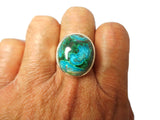 Blue Green Oval Shaped Chrysocolla Malachite Sterling Silver 925 Gemstone Ring