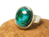 Blue Green Oval Shaped Chrysocolla Malachite Sterling Silver 925 Gemstone Ring