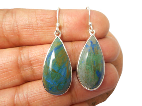 Large Azurite Malachite Sterling Silver 925 Gemstone Drop Dangle Earrings