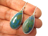 Large Azurite Malachite Sterling Silver 925 Gemstone Drop Dangle Earrings