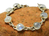 Rainbow Moonstone Gemstone Sterling Silver 925 Bracelet: 16 - 19 cm