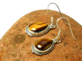 Tigers Eye Dangle Earrings – Sterling Silver Vintage Boho Style • Gemstone Jewelry • Chakra Gift