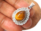 Tigers Eye Pendant – Sterling Silver Vintage Boho Style • Gemstone Jewelry • Chakra Gift