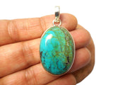 Large Tibetan Turquoise Pendant – Natural Blue Green Gemstone Sterling Silver Boho Statement Necklace • Handcrafted Artisan Jewellery