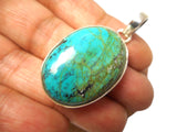 Large Tibetan Turquoise Pendant – Natural Blue Green Gemstone Sterling Silver Boho Statement Necklace • Handcrafted Artisan Jewellery