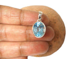 Blue Topaz Oval Shaped Sterling Silver Gemstone Pendant 925