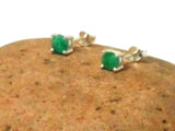 Green Round Emerald Sterling Silver 925 Stud Earrings - 5 mm