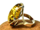 Large Adjustable Chunky AMBER Sterling Silver 925 Gemstone Ring