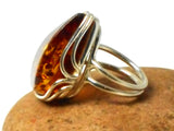 Large Adjustable Chunky AMBER Sterling Silver 925 Gemstone Ring