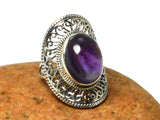 Large Chunky Oval Amethyst Sterling Silver 925 Gemstone Ring - Size Q / 8