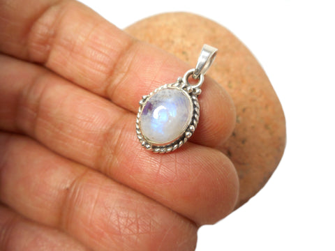 Small Oval MOONSTONE Sterling Silver 925 Gemstone Pendant