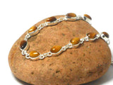 Adjustable Tigers Eye Gemstone Sterling Silver 925 Bracelet : 18 - 21 cm