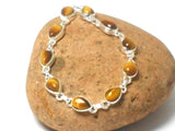 Adjustable Tigers Eye Gemstone Sterling Silver 925 Bracelet : 18 - 21 cm