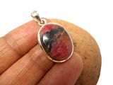 Pink Oval RHODONITE Sterling Silver 925 Gemstone Pendant