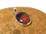 Pink Oval RHODONITE Sterling Silver 925 Gemstone Pendant