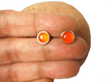 Round Orange CARNELIAN Sterling Silver 925 Round Stud Earrings -  7 mm
