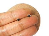 Small Round BLACK ONYX Sterling Silver Gemstone Stud Earrings 925 - 3 mm