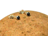 Small Round BLACK ONYX Sterling Silver Gemstone Stud Earrings 925 - 3 mm