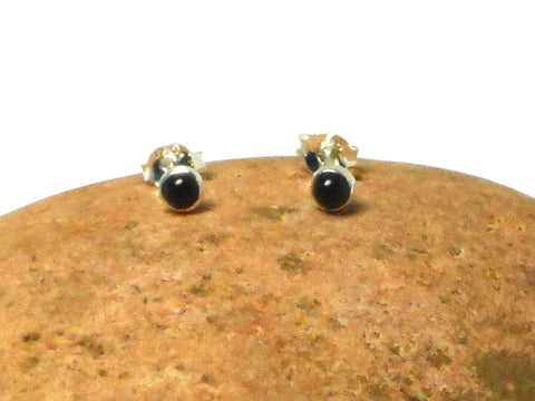 Small Round BLACK ONYX Sterling Silver Gemstone Stud Earrings 925 - 3 mm
