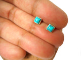 Blue Square Shaped TURQUOISE Sterling Silver 925 Gemstone Stud Earrings - 4 mm