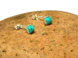 Blue Square Shaped TURQUOISE Sterling Silver 925 Gemstone Stud Earrings - 4 mm