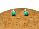 Blue Square Shaped TURQUOISE Sterling Silver 925 Gemstone Stud Earrings - 4 mm
