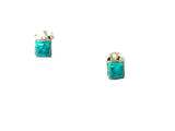 Blue Square Shaped TURQUOISE Sterling Silver 925 Gemstone Stud Earrings - 4 mm