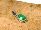 Small Green Oval Shaped EMERALD Sterling Silver 925 Gemstone Pendant