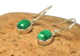 Green Oval MALACHITE Sterling Silver 925 Gemstone Drop Dangle Earrings