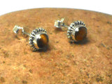 Round TIGER'S EYE Shaped Sterling Silver 925 Stud Earrings