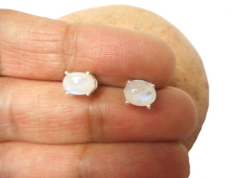 Oval MOONSTONE Sterling Silver Gemstone Stud Earrings 925