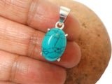 Small Blue Oval TURQUOISE Sterling Silver 925 Gemstone Pendant