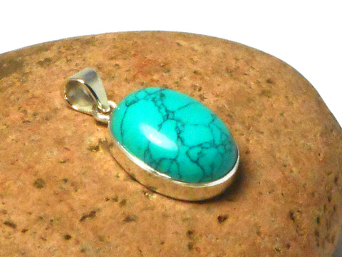 Blue Oval TURQUOISE Sterling Silver 925 Gemstone Pendant