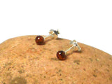 Cognac AMBER Sterling Silver Gemstone Round Stud Earrings 925 -  4 mm