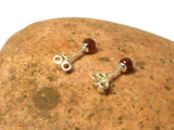 Cognac AMBER Sterling Silver Gemstone Round Stud Earrings 925 -  4 mm
