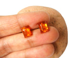 Rectangular Shaped AMBER Sterling Silver Gemstone Stud Earrings 925  - 7 x 9 mm
