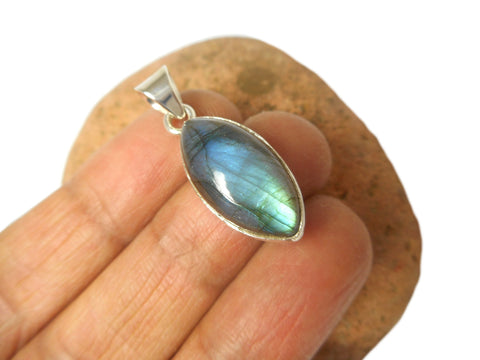 Fiery Marquise Shaped LABRADORITE  Sterling Silver 925 Gemstone Pendant