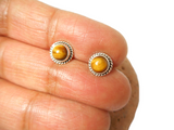 Round TIGER'S EYE Shaped Sterling Silver 925 Stud Earrings