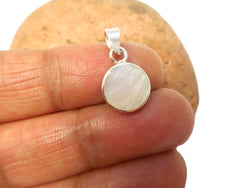 Small White Round Mother of Pearl Sterling Silver 925 Gemstone Pendant