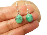 Green Blue Tibetan TURQUOISE Oval Sterling Silver Gemstone Drop Earrings  925 