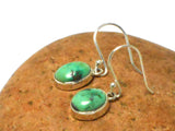 Green Blue Tibetan TURQUOISE Oval Sterling Silver Gemstone Drop Earrings  925 