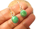 Green Tibetan TURQUOISE Oval Sterling Silver Gemstone Drop Earrings  925