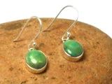 Green Tibetan TURQUOISE Oval Sterling Silver Gemstone Drop Earrings  925