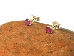 Small Pink Round Shaped RUBY Sterling Silver 925 Gemstone Stud Earrings - 4 mm