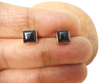 Square  BLACK ONYX Sterling Silver Stud Earrings 925 - 6 mm