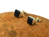 Square  BLACK ONYX Sterling Silver Stud Earrings 925 - 6 mm