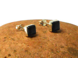 Square  BLACK ONYX Sterling Silver Stud Earrings 925 - 6 mm