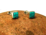 Blue Square TURQUOISE Sterling Silver 925 Gemstone Stud Earrings -  6mm